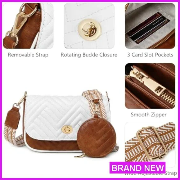 Quilted Vegan Leather Crossbody Purse Designer Shoulder Bag Small Chic - Picture 3 of 7